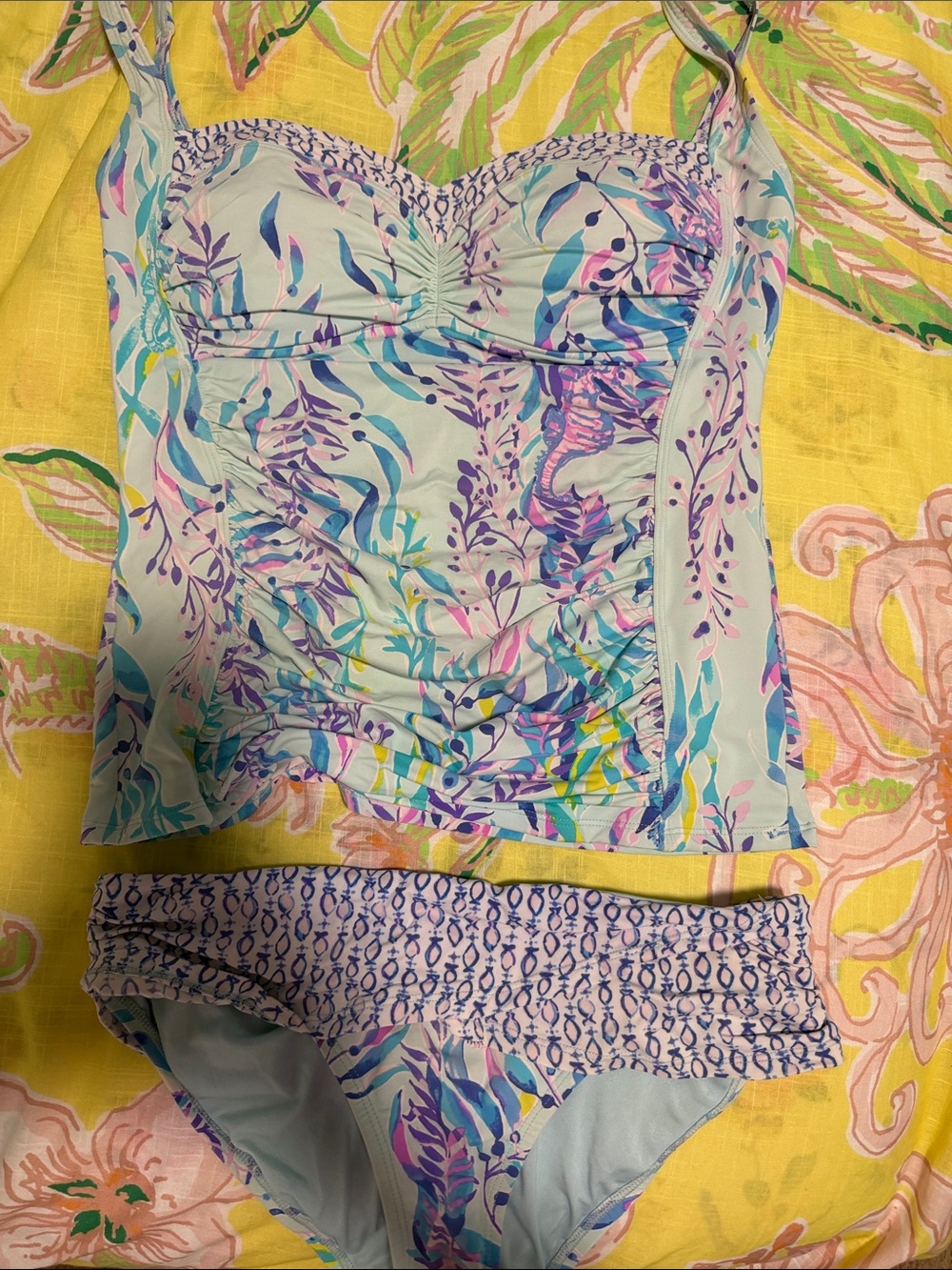 Lilly Pulitzer Light Blue Tankini with Purple & Teal Print